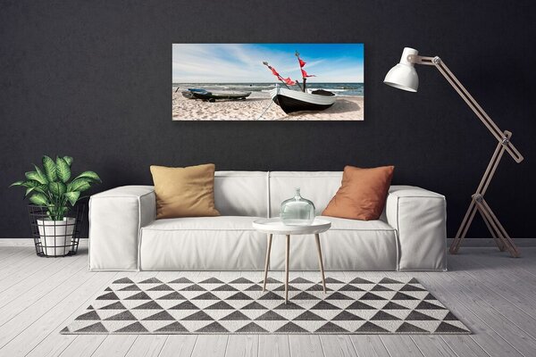 Tablou pe panza canvas Ambarcațiuni Beach Peisaj Alb Negru Maro Albastru