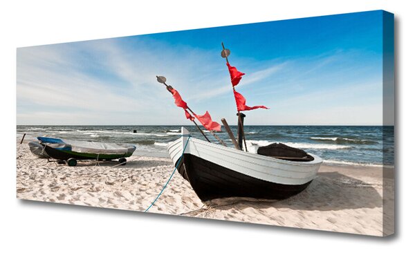 Tablou pe panza canvas Ambarcațiuni Beach Peisaj Alb Negru Maro Albastru