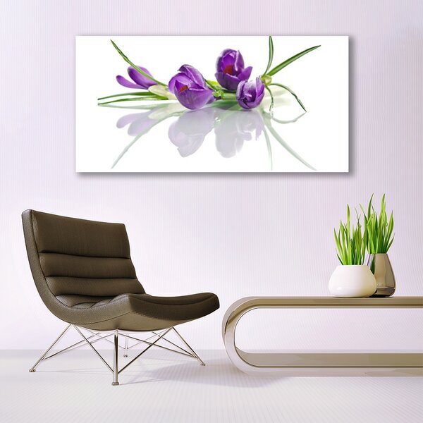Tablou pe sticla Flori Floral Roz Verde