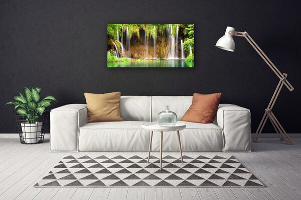 Tablou pe panza canvas Cascada Lacul Verde Natura Maro Alb Albastru