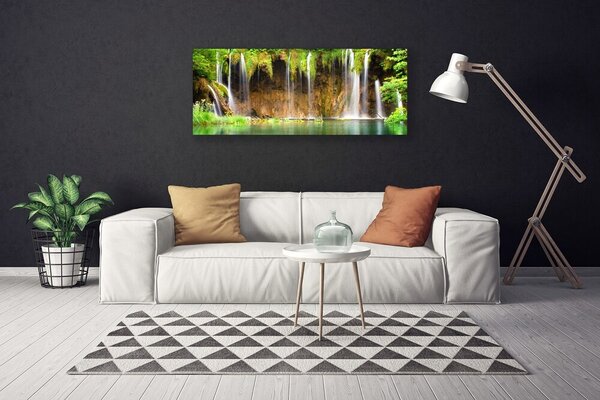 Tablou pe panza canvas Cascada Lacul Verde Natura Maro Alb Albastru
