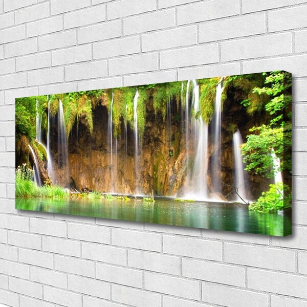 Tablou pe panza canvas Cascada Lacul Verde Natura Maro Alb Albastru