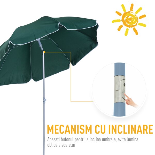 Outsunny Umbrela de Gradina cu acoperis inclinabil, Φ220cm Culoare verde Inchis | Aosom Romania