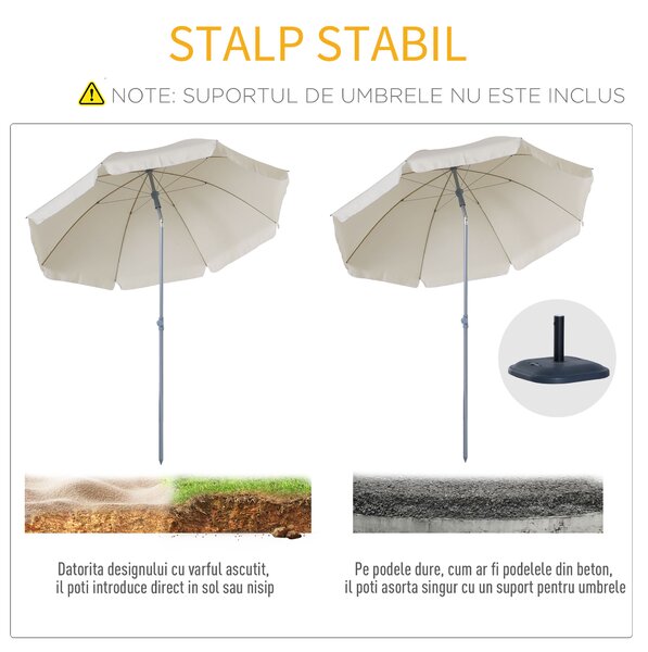 Outsunny Umbrelă de Grădină cu Acoperiș Reglabil, Φ220cm, Crem Alb | Aosom Romania
