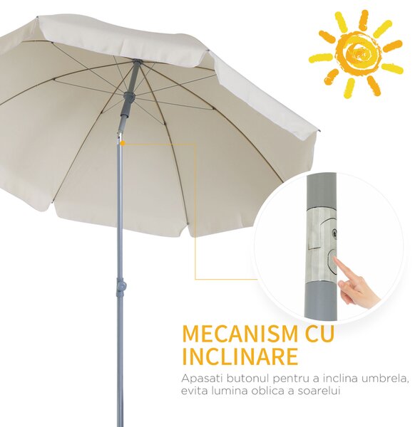 Outsunny Umbrelă de Grădină cu Acoperiș Reglabil, Φ220cm, Crem Alb | Aosom Romania