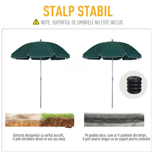 Outsunny Umbrela de Gradina cu acoperis inclinabil, Φ220cm Culoare verde Inchis | Aosom Romania
