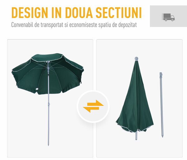 Outsunny Umbrela de Gradina cu acoperis inclinabil, Φ220cm Culoare verde Inchis | Aosom Romania