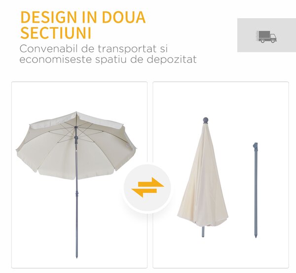 Outsunny Umbrelă de Grădină cu Acoperiș Reglabil, Φ220cm, Crem Alb | Aosom Romania