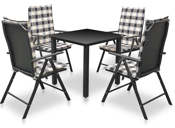 Set mobilier de exterior cu perne, 5 piese, negru, aluminiu