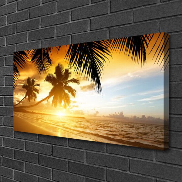 Tablou pe panza canvas Palm Beach Marea Peisaj Galben Negru Albastru