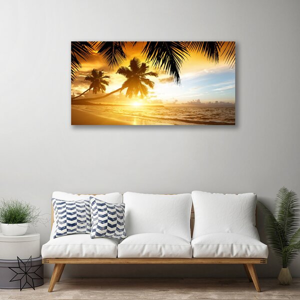 Tablou pe panza canvas Palm Beach Marea Peisaj Galben Negru Albastru