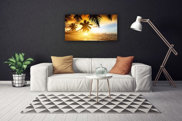 Tablou pe panza canvas Palm Beach Marea Peisaj Galben Negru Albastru