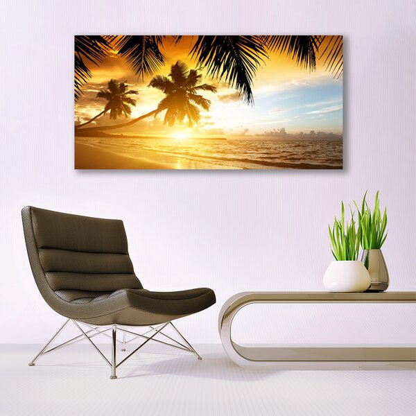 Tablouri acrilice Palm Beach Marea Peisaj Galben Negru Albastru