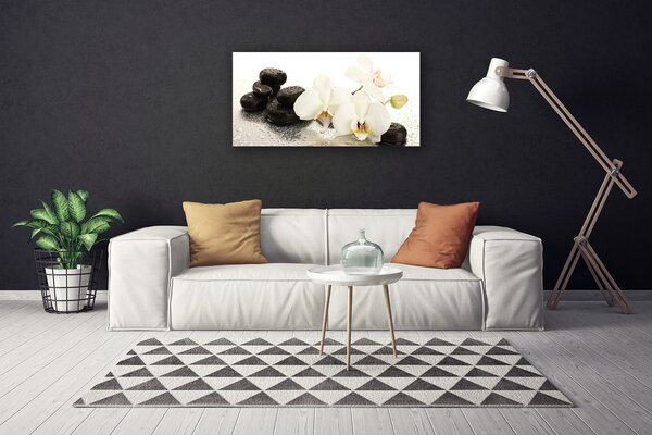 Tablou pe panza canvas Pietre florale flori alb negru