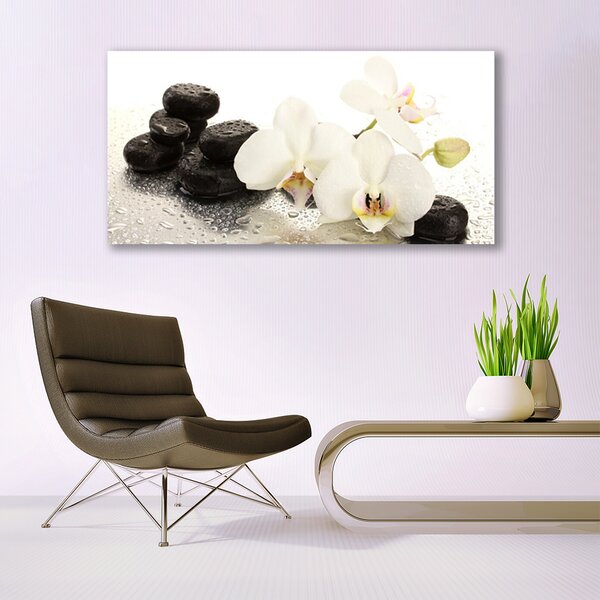 Tablou pe panza canvas Pietre florale flori alb negru