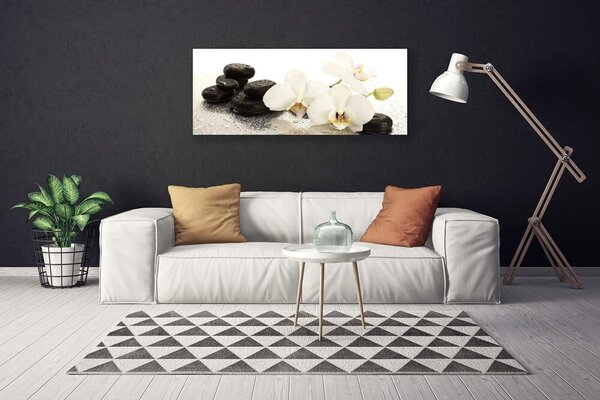 Tablou pe panza canvas Pietre florale flori alb negru