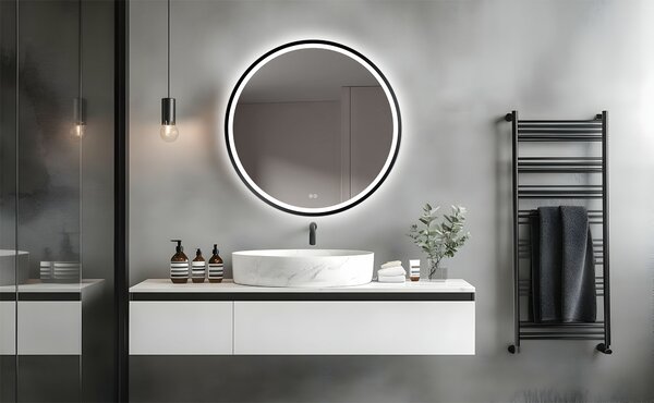 Venti Orion Black oglindă 80x80 cm rotund cu iluminare cu covoraș de încălzire negru 5905951180298