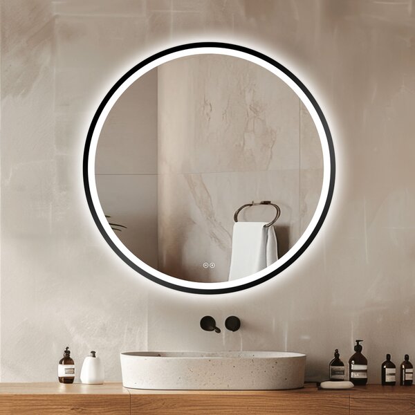 Venti Orion Black oglindă 80x80 cm rotund cu iluminare cu covoraș de încălzire negru 5905951180298