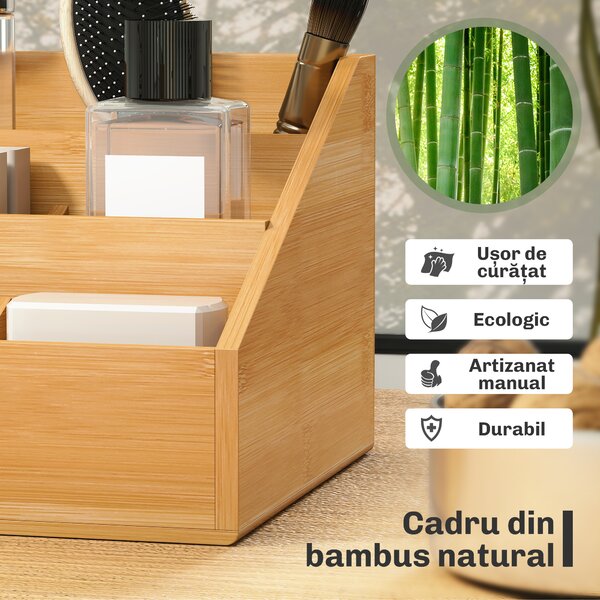 HOMCOM Organizator Birou cu 2 Sertare și 7 Compartimente din Bambus 33x20.5x15.5 cm | Aosom Romania
