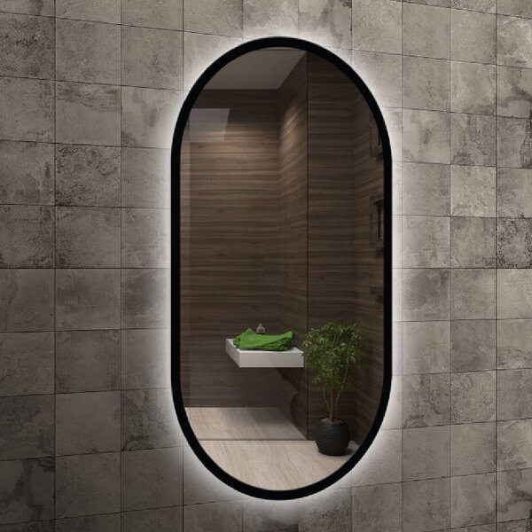 Venti Oslo oglindă 50x90 cm oval cu iluminare negru 5907722357519