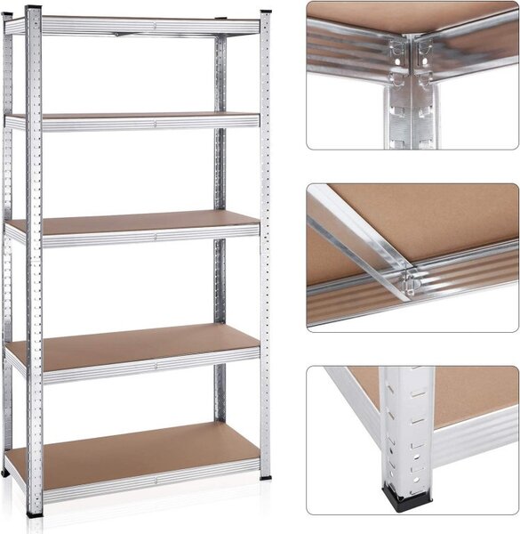 Set 2 Rafturi, Songmics, 5 rafturi, 180 x 90 x 40 cm, Silver, GLR040E02