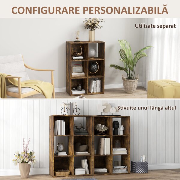 HOMCOM Bibliotecă Modernă Modulară cu 6 Compartimente din PAL, Maro | Aosom Romania