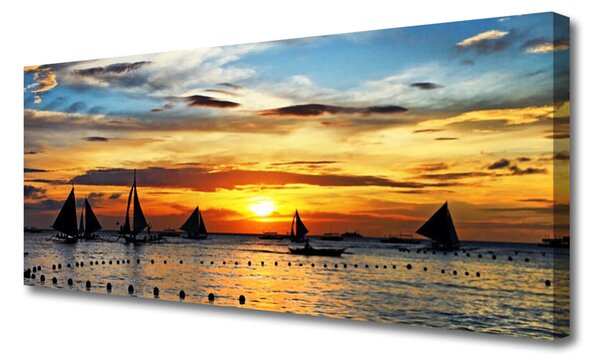 Tablou pe panza canvas Ambarcațiuni Sea Sun Peisaj Albastru Galben Negru Gri