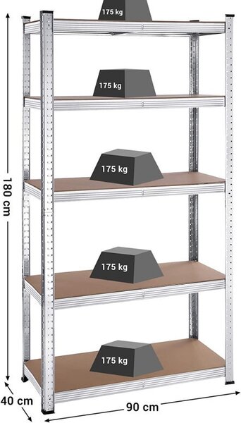 Set 2 Rafturi, Songmics, 5 rafturi, 180 x 90 x 40 cm, Silver, GLR040E02