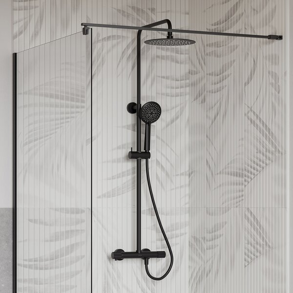 Cersanit Zen set de duș perete cu termostat cu duș de ploaie negru S951-783