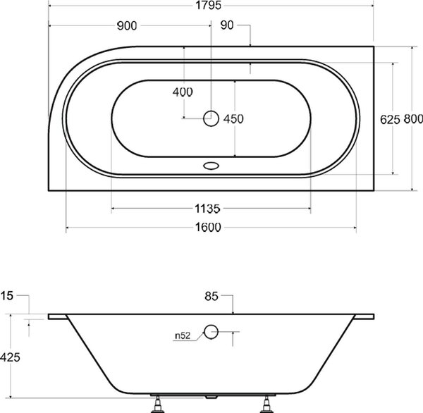 Besco Avita cadă colțar slim 179.5x80 cm partea stângă alb #WAV-180-NLS