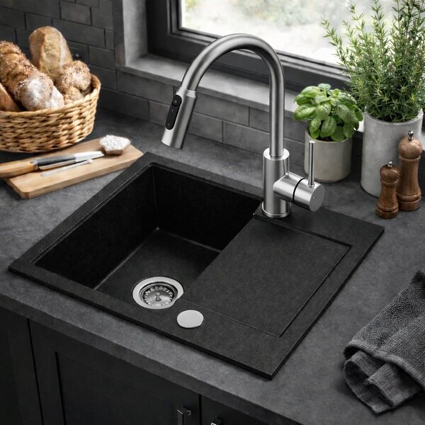 Ruvetti Signum chiuvetă din granit 59x50 cm negru 3001S_BC120_W