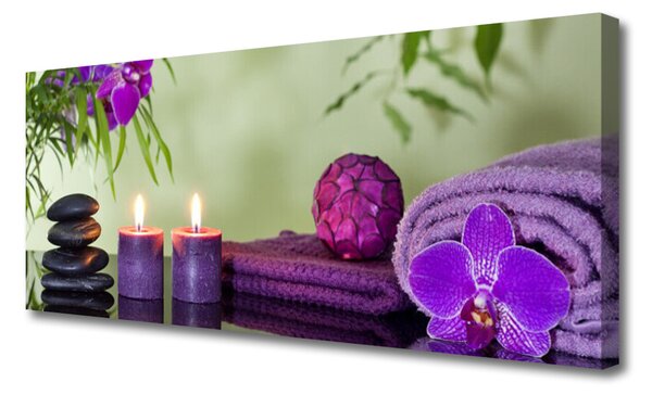 Tablou pe panza canvas Pietre Lumânare Prosoape Arta Negru Roz Violet