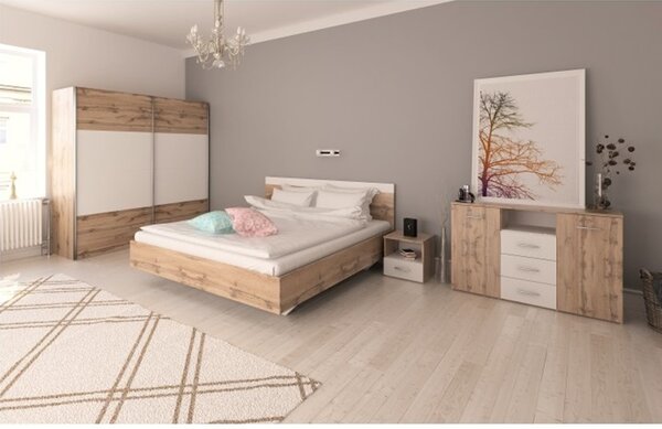 Set dormitor (pat 180x200 cm), stejar wotan/ alb, GABRIELA NEW
