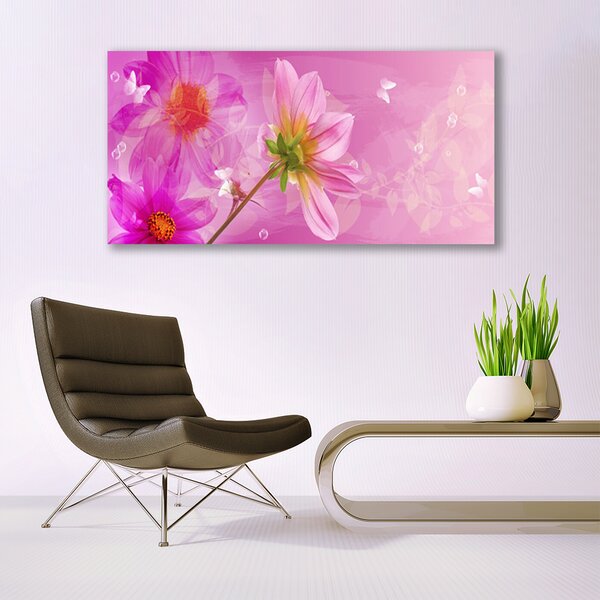 Tablou pe sticla Flori roz Floral