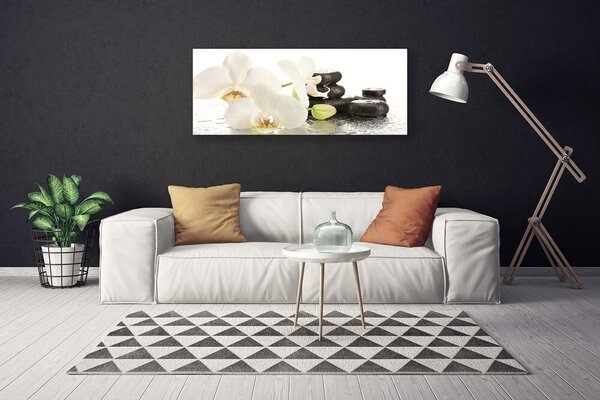 Tablou pe panza canvas Pietre florale flori alb negru