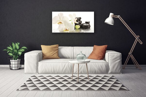 Tablou pe panza canvas Pietre florale flori alb negru