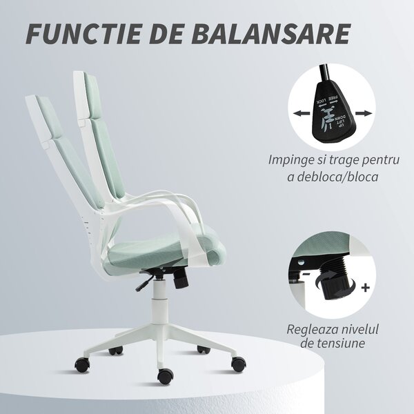 HOMCOM Scaun pentru Birou sau Gaming în Material Textil cu Spătar Înalt Verde | Aosom Romania