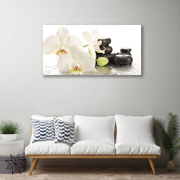 Tablou pe panza canvas Pietre florale flori alb negru