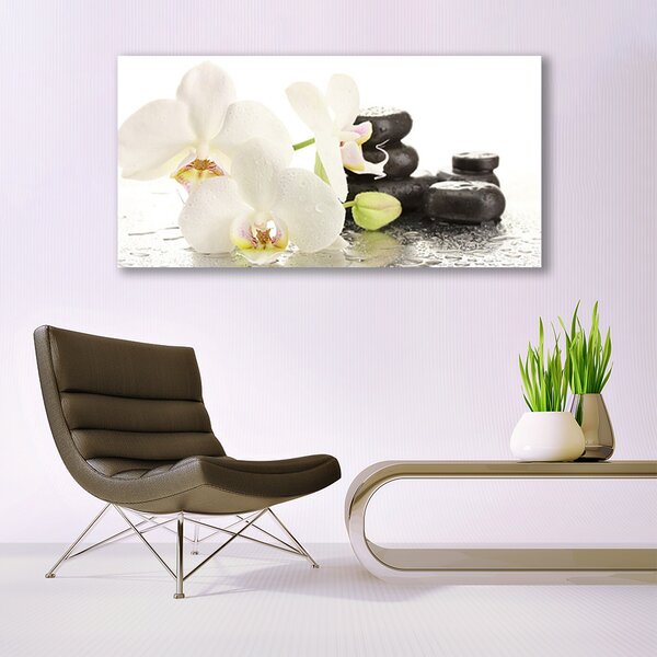 Tablou pe panza canvas Pietre florale flori alb negru