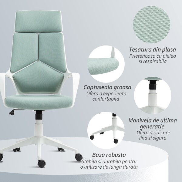 HOMCOM Scaun pentru Birou sau Gaming în Material Textil cu Spătar Înalt Verde | Aosom Romania