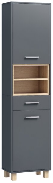 HOMCOM Coloană de Baie cu Sertar, Dulapuri și 2 Rafturi Deschise, Mobilier cu Spațiu de Depozitare, 40x24x160 cm, Gri | Aosom Romania