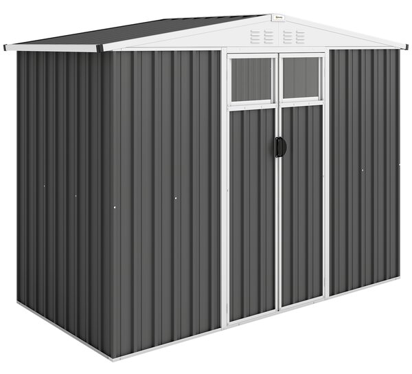 Outsunny Șopron de Grădină cu 4 Guri de Ventilație, 2 Ferestre și Acoperiș Înclinat, 246x117x161/180 cm, Gri Închis | Aosom Romania