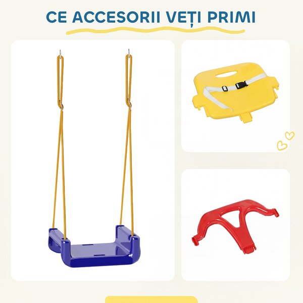 Outsunny Leagăn pentru Copii 3 în 1 de Interior și Exterior, Leagăn de Grădină pentru Bebeluși și Copii 9-36 Luni, Frânghie Reglabilă 120-180 cm și Centură de Siguranță, 42x33x120-180 cm, Albastru | Aosom Romania