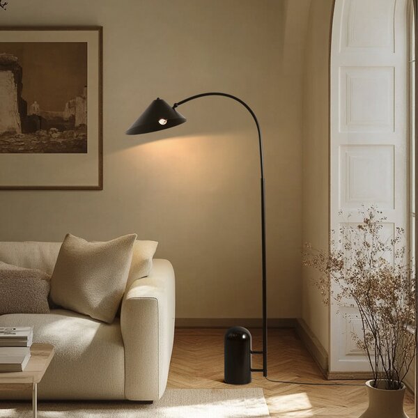 Lucande Lampadar Alviero, 157 cm, negru, metal, marmură, Negru, Camera de zi / sufragerie, Metal, Vintage