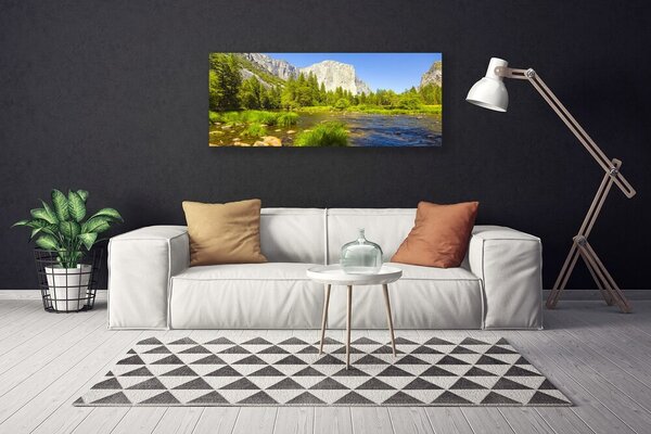Tablou pe panza canvas Mountain Lake Forest Natura Albastru Verde Gri