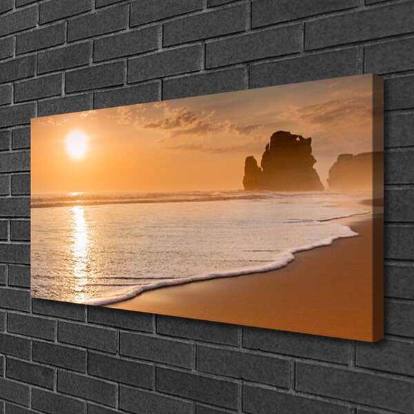 Tablou pe panza canvas Sea Sun Beach Peisaj Brun Galben Alb