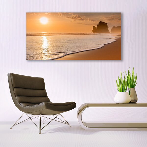 Tablou pe panza canvas Sea Sun Beach Peisaj Brun Galben Alb