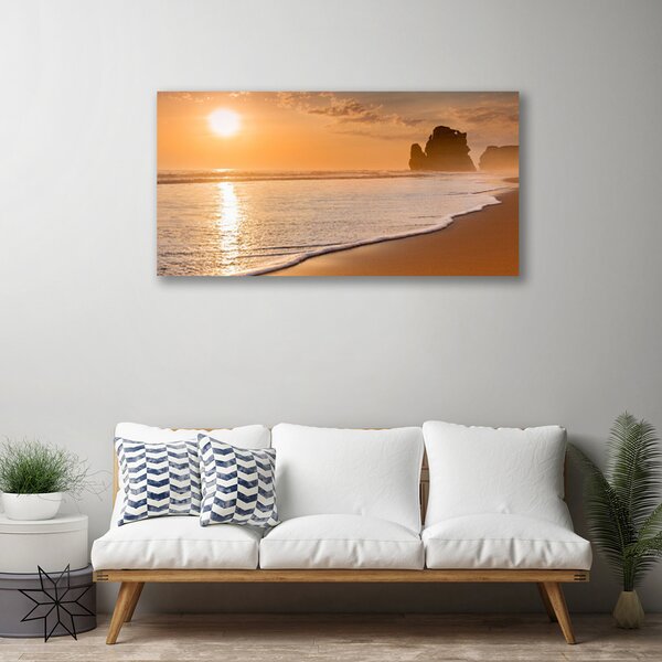 Tablou pe panza canvas Sea Sun Beach Peisaj Brun Galben Alb