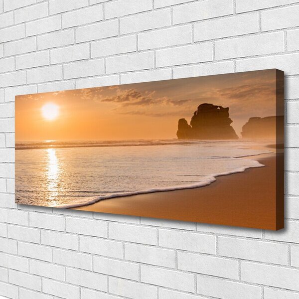 Tablou pe panza canvas Sea Sun Beach Peisaj Brun Galben Alb