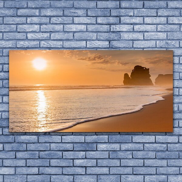 Tablou pe panza canvas Sea Sun Beach Peisaj Brun Galben Alb